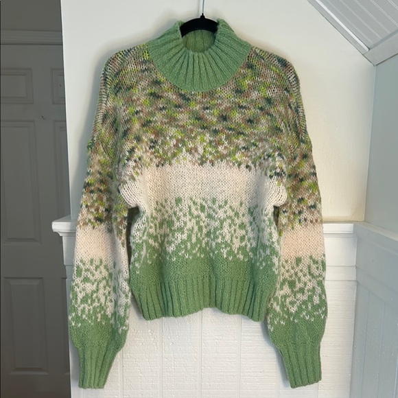 Aerie Green Thick Knit Fair Isle Turtleneck Wool Blend Sweater NWT size Medium - Picture 1 of 9